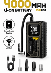 Auhma A7777 Dijital LCD Ekranlı 4000 Mah Hava Kompresörü / Powerbank Özellikli Şişirme Pompası