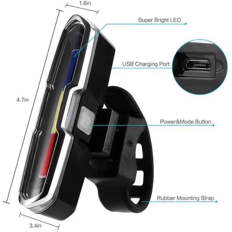 Bisiklet Led İkaz Uyarı Fener Mavi Kırmızı Beyaz Çakarlı USB Şarjlı Stop Lambası