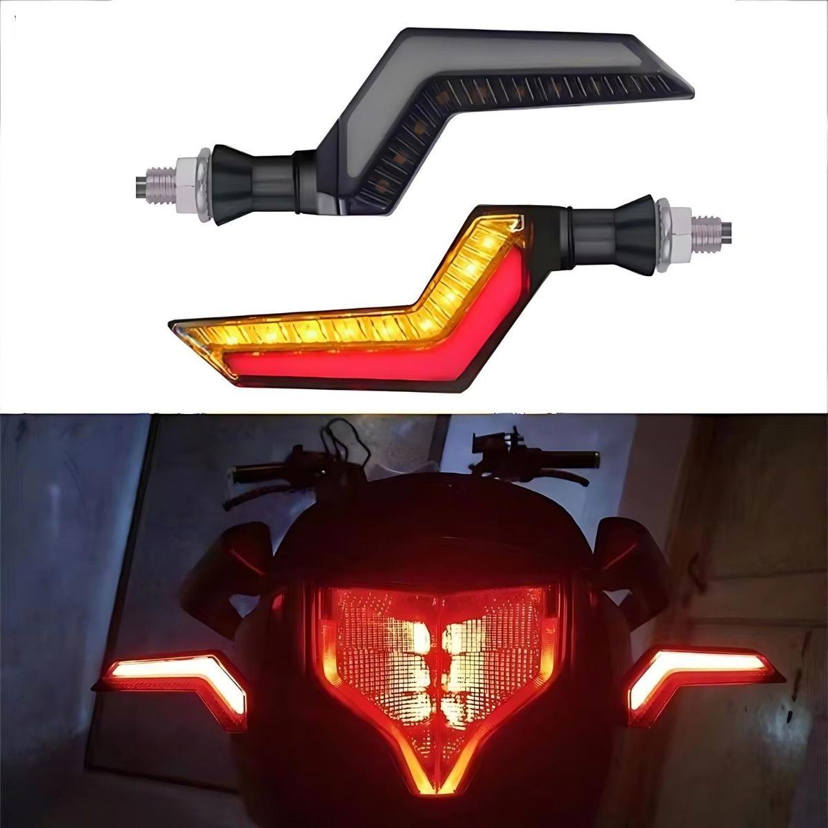 Motosiklet Sarı-Kırmızı Renk Çift Sinyal Ledi Takımı Kayar Drl Uyumlu Sinyal Işığı